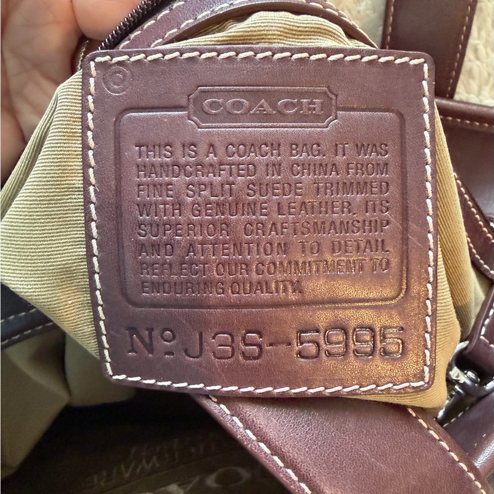 Coach Vintage Gray Suede-Brown Leather #5995 Tote 16.5x12.5 2003 - Picture 11 of 15